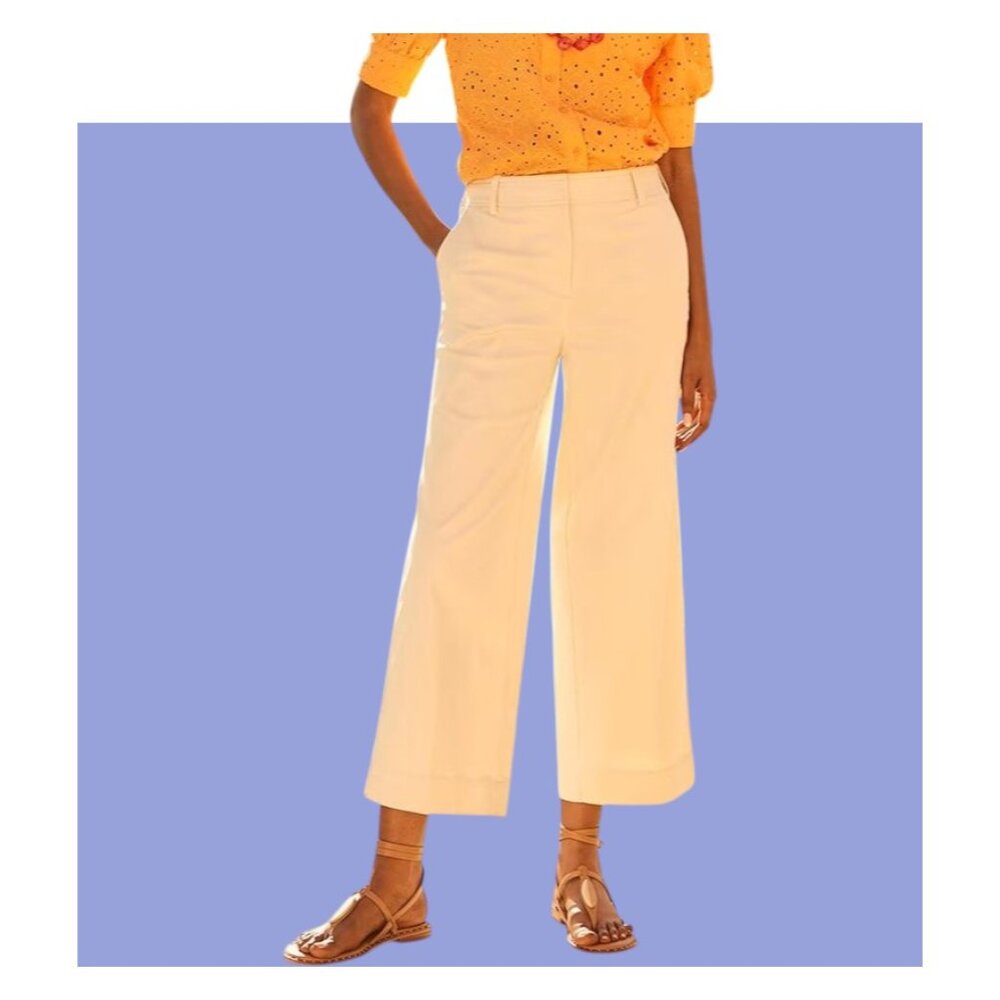 Chico's Cotton Blend Wide Leg Crops, Size 1 (US 8R), Natural Cream, NWOT